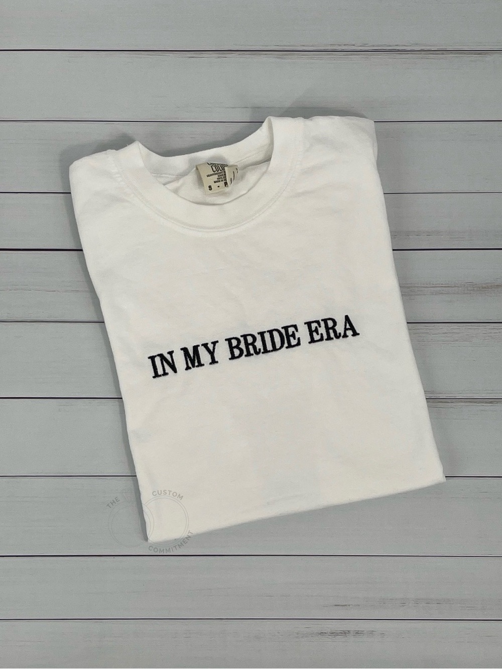 “In My Bride Era" Embroidered White Comfort Colors Shirt - Size Medium